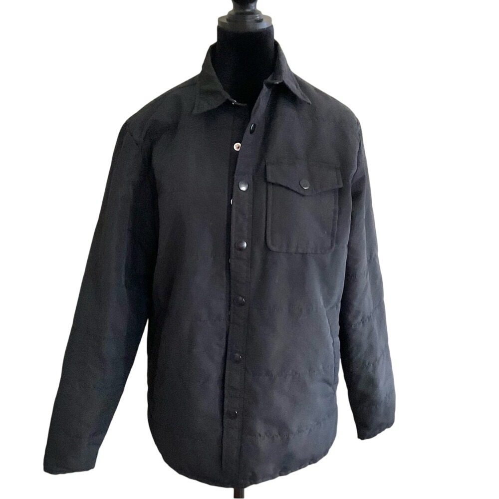 Old Navy Mens Quilted Shirt Jacket Black Snap Front Puffer Shacket Small Utility